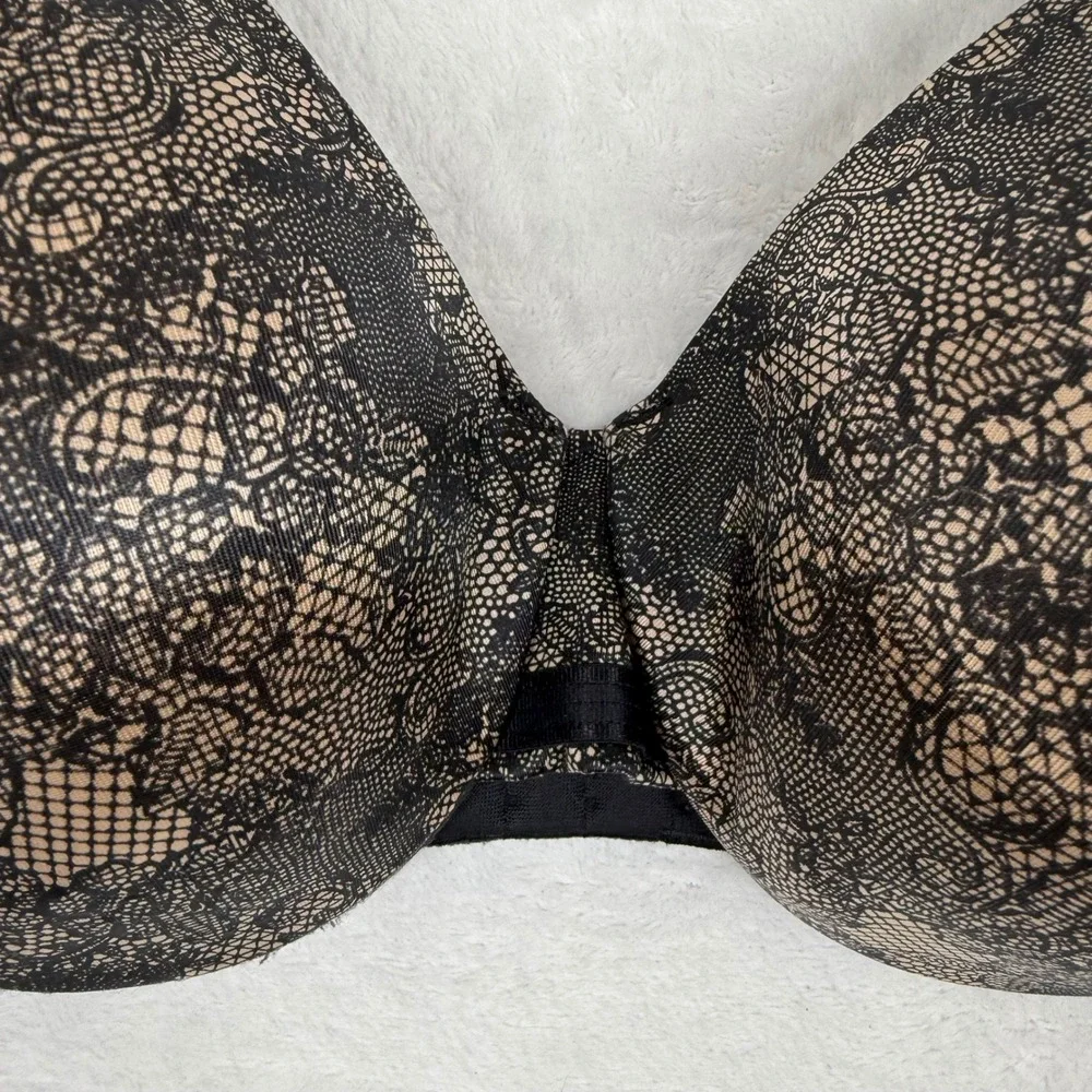 Bali 36D Black Lace‎ Desire Underwire Bra Full Coverage 3W11 3811 Nude Print